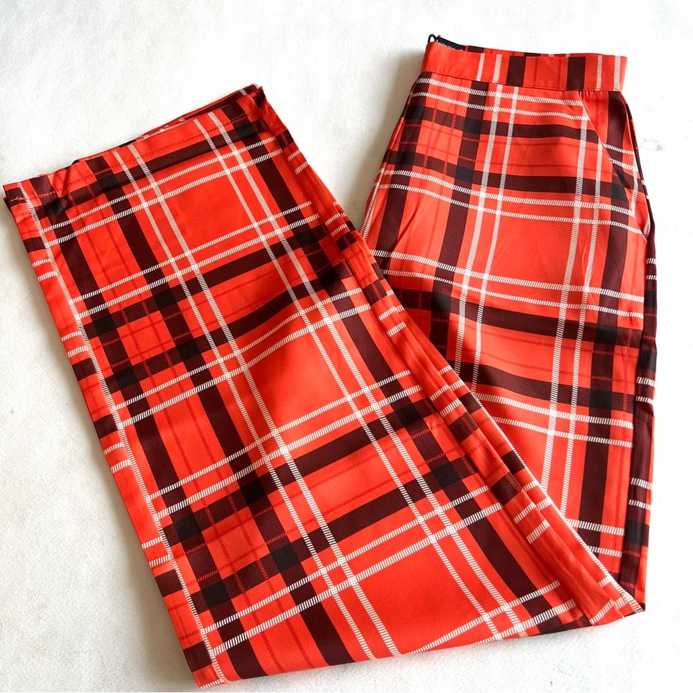 FHQ Collection Trendy Plaid Pants in Orange and Brown